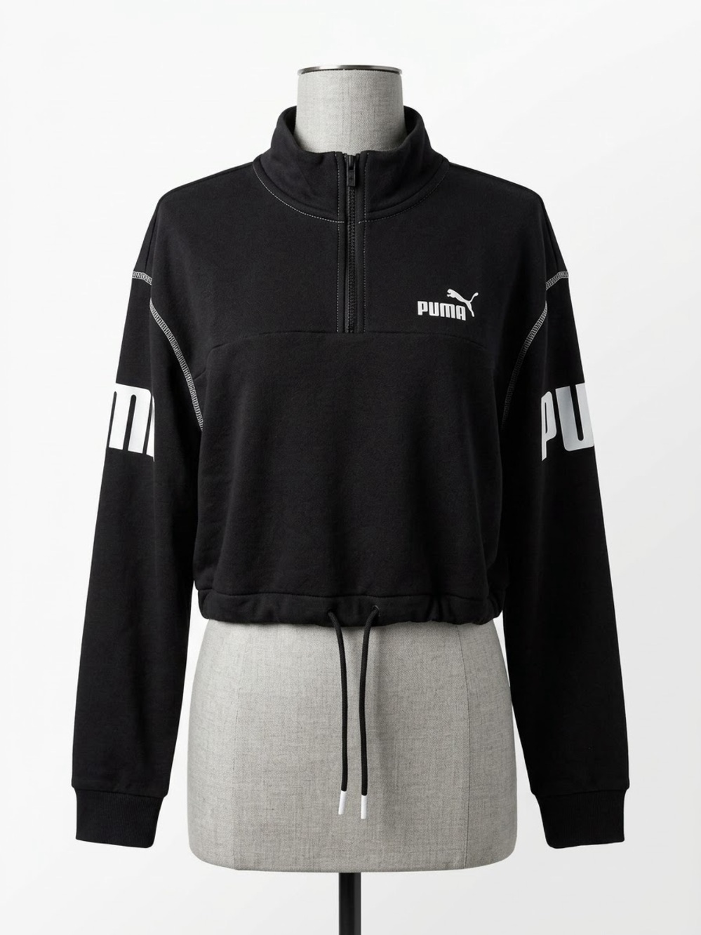 Puma Black Half-Zip Cropped Sweatshirt with White Logo